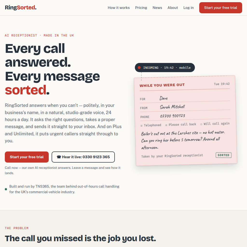 Introducing RingSorted — the AI Receptionist That Never Misses a Call