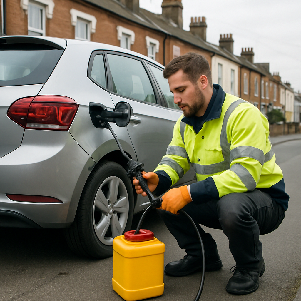 Mobile fuel drain engineer working on a vehicle in Belfast