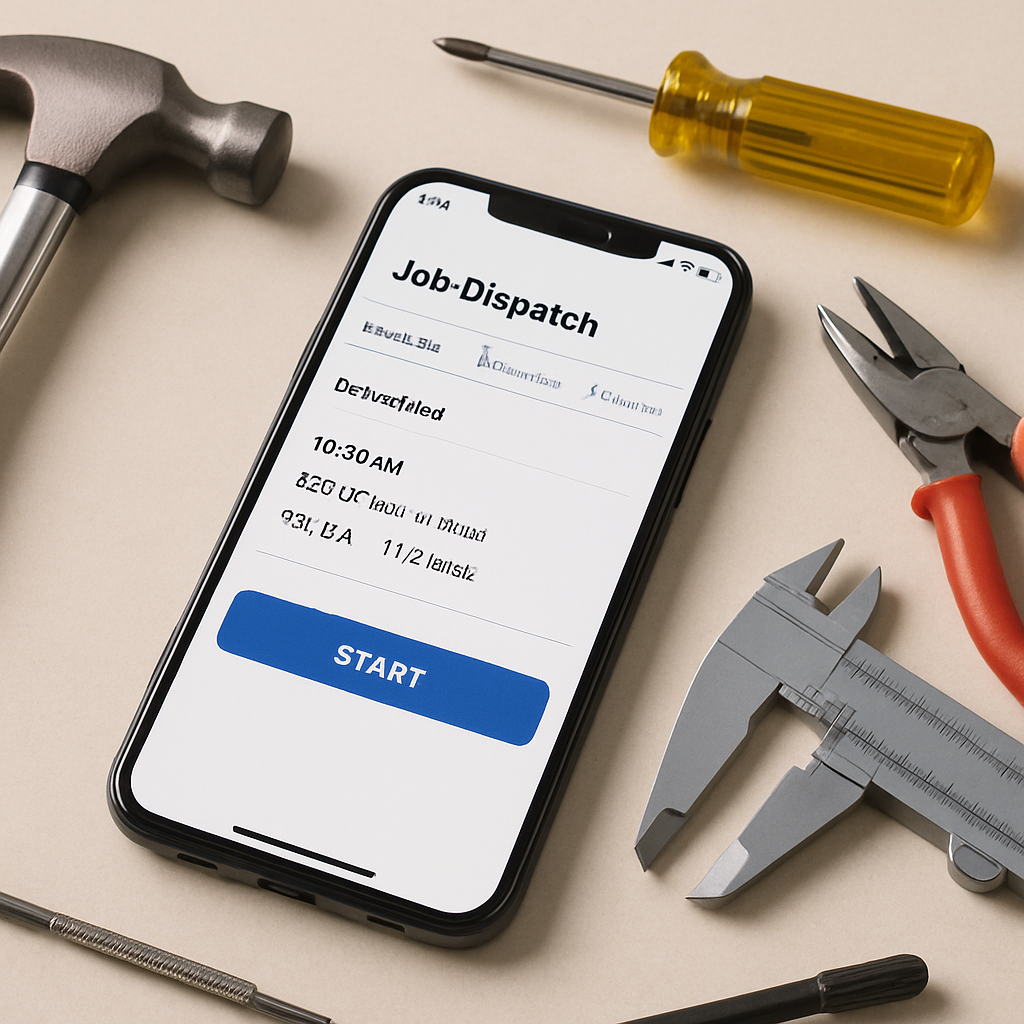 Engineer's smartphone showing job-dispatch interface