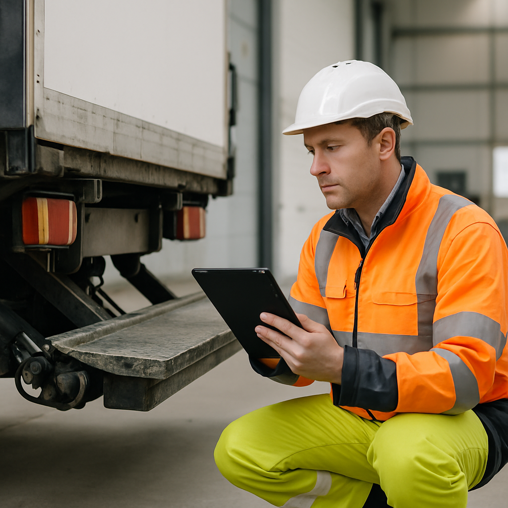 Mobile engineer performing a LOLER thorough examination