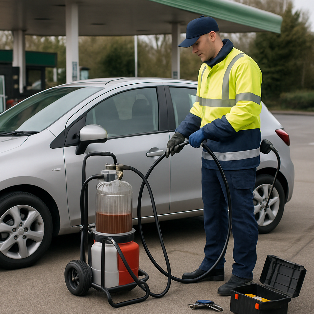 Mobile fuel drain engineer working roadside